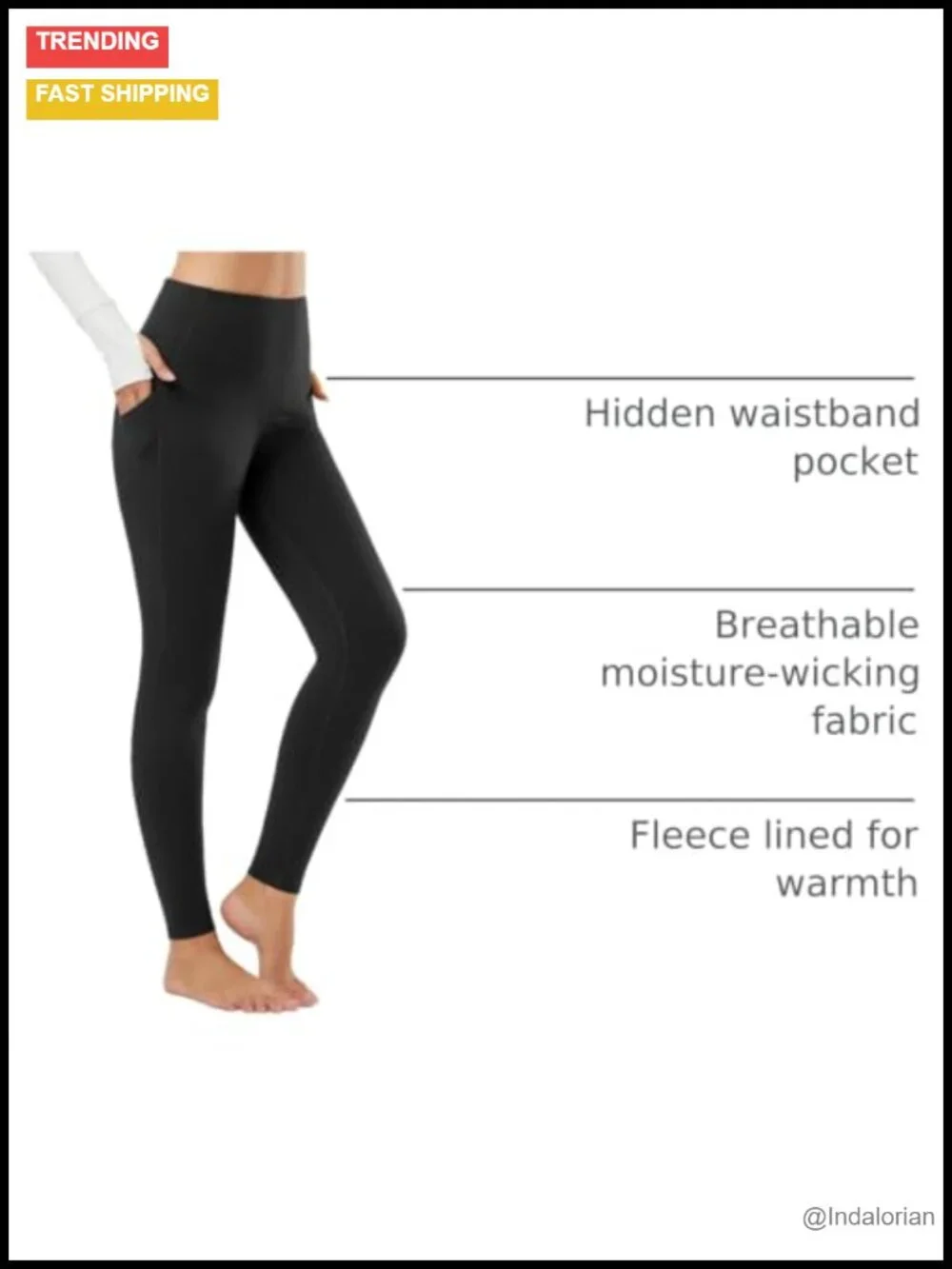Fleece Lined High Waisted Leggings with Pockets Thermal Winter Yoga Pants